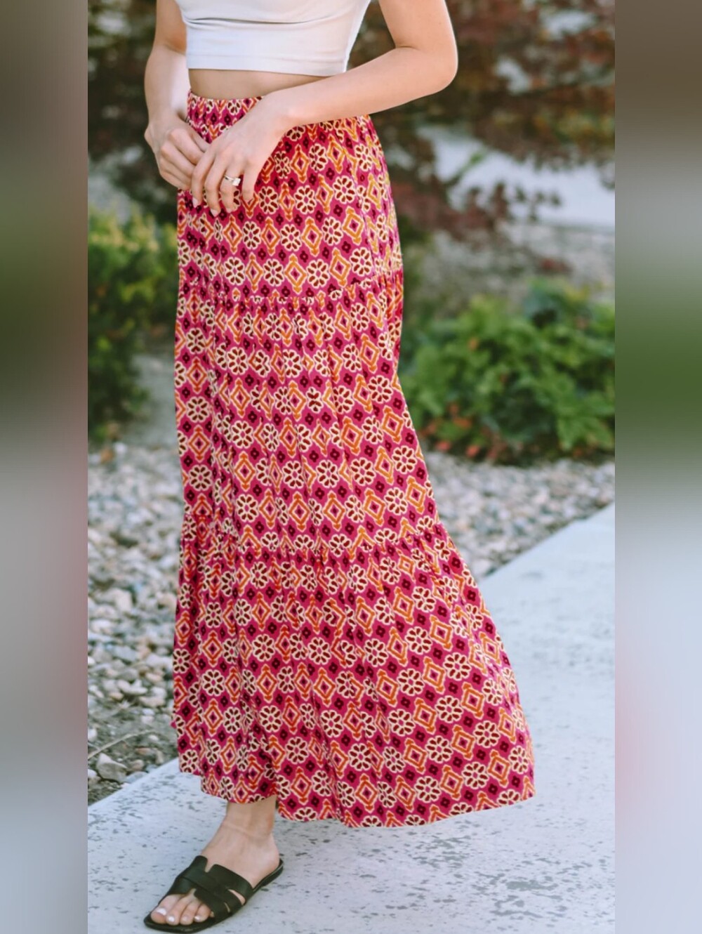 Mossimo Women’s Red Patterned Maxi Skirt - Lightweight Casual